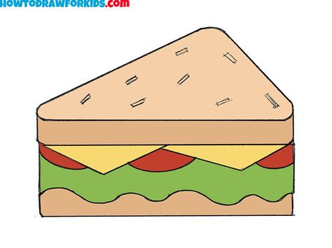 Sandwich Drawing Easy, Drawing Sandwich, Sandwich Drawing, Sandwich Easy, Draw Food, Recipe Drawing, Food Artwork, Easy Drawing Tutorial, Drawing Tutorials For Kids