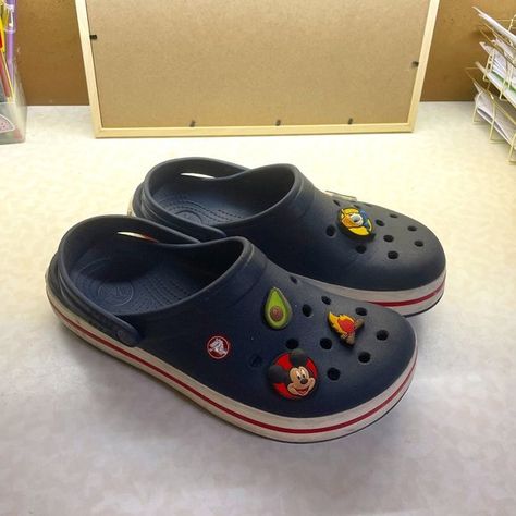 Navy blue Crocs size 10 Navy Crocs, Navy Blue Crocs, Crocs With Jibbitz, Blue Crocs, Crocs Jibbitz, Dark Blue, Navy Blue, Size 10, Navy