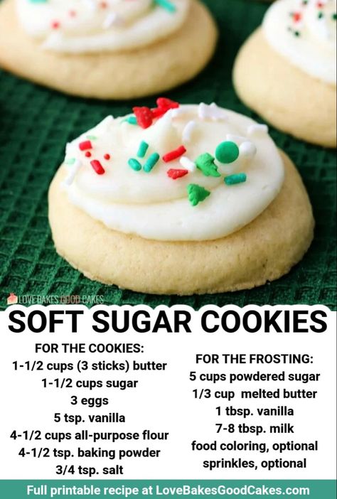 Best Soft Sugar Cookies, Sugar Cookie Recipe Easy, Christmas Baking Recipes, Cookie Recipes Homemade, Soft Sugar, Dessert Aux Fruits, Soft Sugar Cookies, Easy Baking Recipes Desserts, Easy Snack Recipes