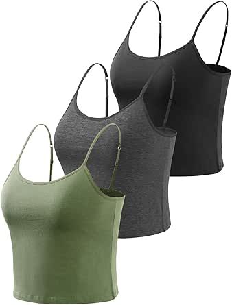 AMVELOP Cropped Camisole for Women Built in Bra Cotton Shelf Bra Crop Cami Adjustable Spaghetti Strap Tank Top 3 Pack Shoulder Strain, Bra Design, True Freedom, Cami Bra, Cotton Camisole, Camisole Bra, Cropped Camisole, Strap Tank Top, Spaghetti Strap Tank Top