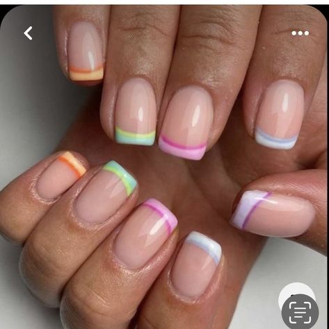 Short Nails Rainbow, Nails Rainbow Tips, French Manicure Short Nails, Rainbow Tips, Nails Rainbow, Manicure Designs, French Manicure Designs, French Manicure Nails, Manicure Gel