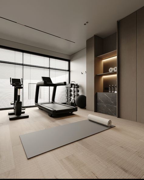 Gym :: Behance Minimalist Gym Room, Home Gym Ceiling Design, Private Gym Aesthetic, Zen Gym Design, Japandi Gym, Wellness Room Design, Gym Weight Storage, In House Gym, Gym In House