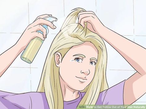 4 Ways to Get Yellow Out of Your Hair Naturally - wikiHow How To Get Yellow Out Of Blonde Hair, How To Get Yellow Out Of Gray Hair, Tone Yellow Hair, Grey Hair Turning Yellow, Acv Hair, Natural White Hair, Yellow Hair Color, Grey Hair Care, Blonde Dye