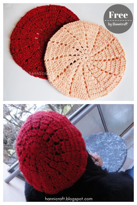 Crochet Beret Free Pattern Easy, Beret Crochet Pattern Free, Hats To Crochet, Crochet Beret Free Pattern, Crochet Beret Pattern, Crochet Hat Tutorial, Beanie Pattern Free, Beret Pattern, Spiral Crochet