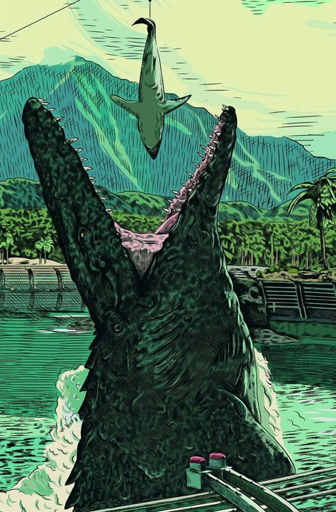 Mosasaurus eating Jaws. Jurassic World Poster, Jurassic Movies, Jurassic World 2015, Geeky Art, Fallen Kingdom, Jurrasic Park, Jurassic World Fallen Kingdom, Michael Crichton, Jurassic World Dinosaurs