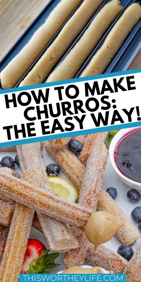 Types Of Dips, Best Churros Recipe, Easy Churros, Easy Churros Recipe, Cookie Recipes Chewy, Churros Recipe, Easy Dessert Recipes Quick, Mexican Snacks, Carnival Food