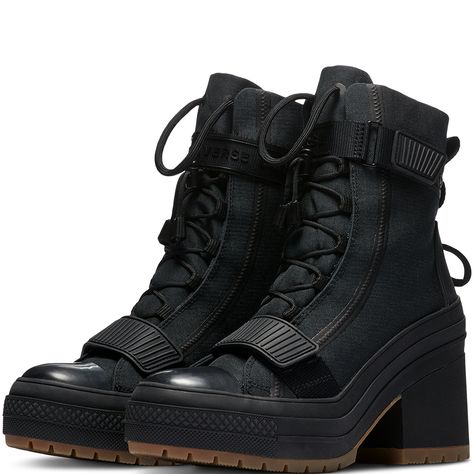 Chuck Taylor All Star GR82 Extra-High Top Black/Black/Gum Chuck Taylor All Star Gr82, Converse Boot, Converse Heels, Converse Boots, High Top Chucks, Trendy Heels, Fits Aesthetic, Black Converse, Waterproof Winter Boots