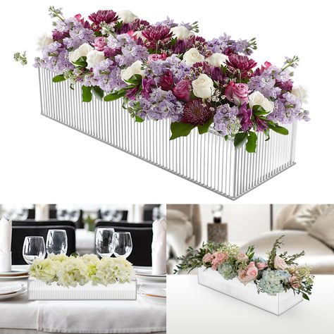 PRICES MAY VARY. [Fluted Long Acrylic Vase With Holes For Flowers] - Our floral acrylic flower box is a stunning centerpiece vase. This acrylic vases for flowers rectangular floral arrangements for flowers display. [Worry-Free From Breaking] - Our acrylic vases for centerpieces measure 12"(L) x 4"(W) x 2.6"(H) is made from high-quality acrylic, with a sleek design, makes it an ideal flower arrangement holder. [Elegant Fluted Long Vase] - With 12 holes, the rectangle floral centerpiece securely h Acrylic Vases, Acrylic Flower Vase, Flowers Display, Unique Flower Vases, Rectangular Vase, Centerpiece Vase, Long Vase, Acrylic Vase, Flower Vase Arrangements