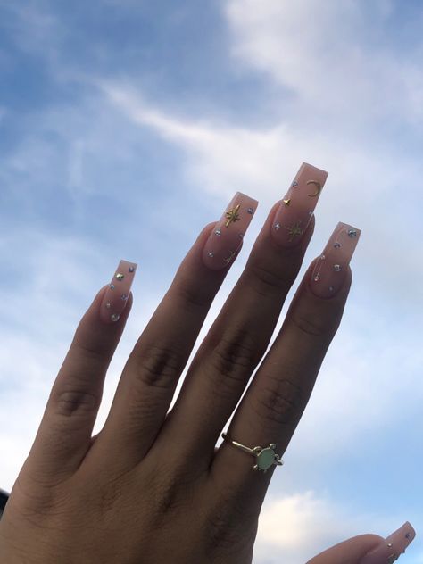 Blinged Acrylic Nails, Acrylic Nails Gold, Nails Gold, Christmas Gel Nails, Really Cute Nails, Acrylic Nails Coffin Pink, Acrylic Nails Coffin Short, Star Nails, Dream Nails