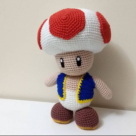 Toad From Mario Crochet, Nintendo Amigurumi Free Pattern, Crochet Toad Mario, Crochet Mario Characters, Crochet Toad, Crochet Mario, Mario Crochet, Crochet Baby Costumes, Pokemon Crochet Pattern