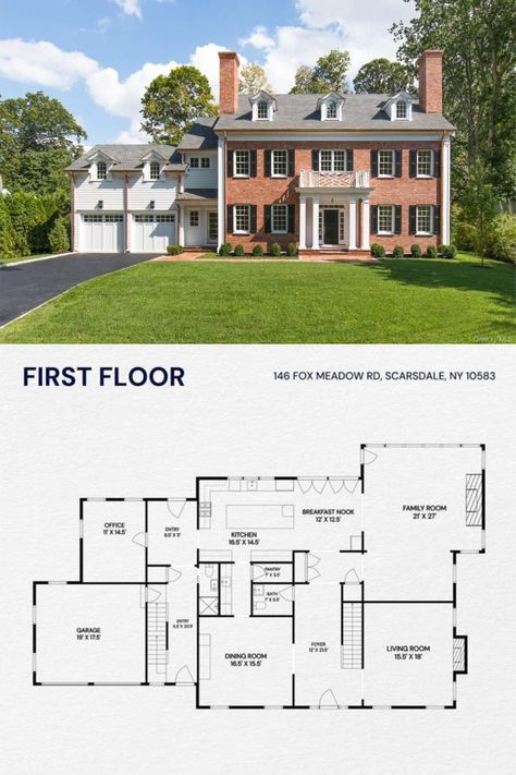 Georgian Homes Floor Plans, Traditional House Plans Kerala, Modern Georgian House, Georgian Style House, Georgian Revival Homes, Colonial Floor Plan, Georgian House Plans, Modern Georgian, Brick Colonial