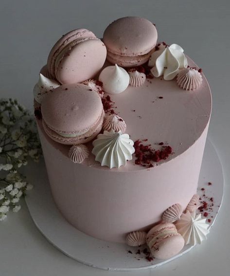 Pink Macaroon Cake, Blush Pink Cake, Cake Macarons, Girly Birthday Cakes, Macaroon Cake, 14th Birthday Cakes, Macaron Cake, Elegant Birthday Cakes, Simple Cake Designs