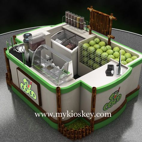 Coconut Shop Design, Juice Kiosk Design, Kiosk Design Ideas Outdoor, Outdoor Kiosk Design, Coconut Stand, Juice Kiosk, Food Kiosk Design, Fresh Juice Bar, Food Carts For Sale