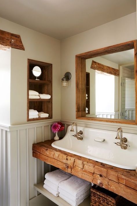 Trough Sink Bathroom, Luxury Bathroom Design, Farmhouse Stools, Cabin Bathroom, Cabin Bathrooms, Trough Sink, Luxury Bathrooms, Cottage Bathroom, Bathroom Decorating