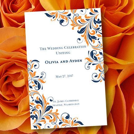 Orange And Blue Wedding, Blue And Orange Wedding, Blue Orange Weddings, Orange Invitation, Orange Wedding Themes, Orange Wedding Invitations, Wedding Renewal, Navy Wedding Invitations, Royal Blue Wedding