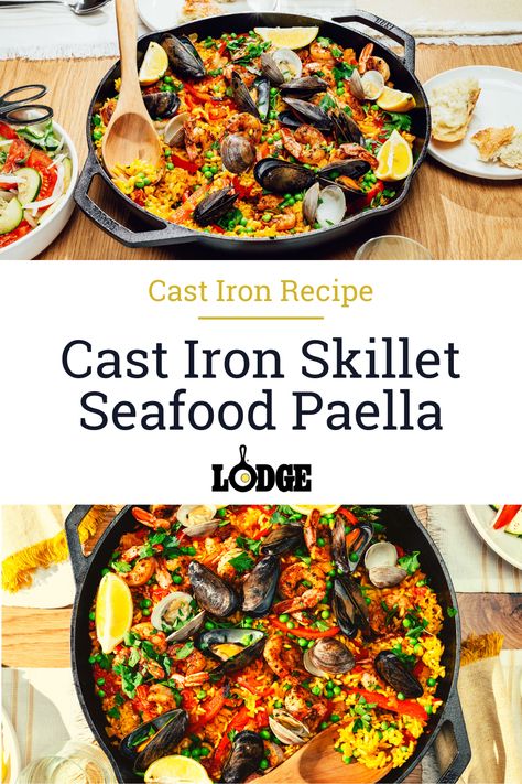 Paella Cast Iron Skillet, Cast Iron Paella, Fish Paella Recipe, Fish Paella, Easy Paella Recipe, Holiday Seafood Recipes, Entrees Recipes, Easy Paella, Seafood Paella