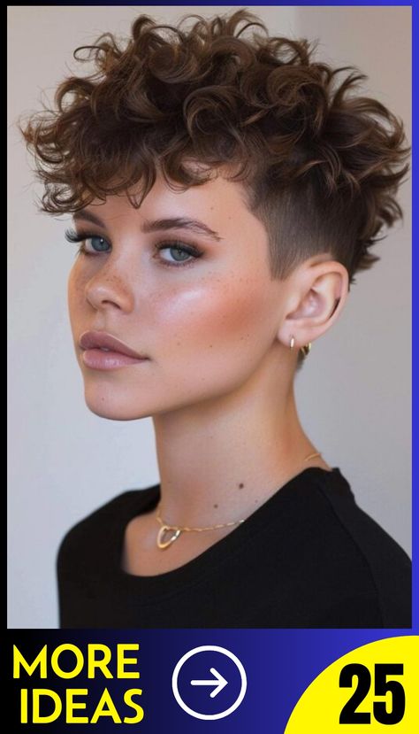 Transform your image with a fabulous curly pixie cut. Check out 25 inspiring variations that celebrate your hair's natural texture. These short, lively haircuts exude confidence and charm while being incredibly low-maintenance. From defined coils to soft waves, curly pixies suit various curl patterns and face shapes. Experiment with different lengths, layers, and styling techniques to create a look that's uniquely you. Pixie Mohawk Haircut, Curly Hair Buzzcut, Short Curly Hair Pixie, Pixie Cuts For Wavy Hair, Pin Curls Short Hair, Curly Pixie Haircut, Short Wavy Pixie, Curly Pixie Cut, Wavy Pixie Cut