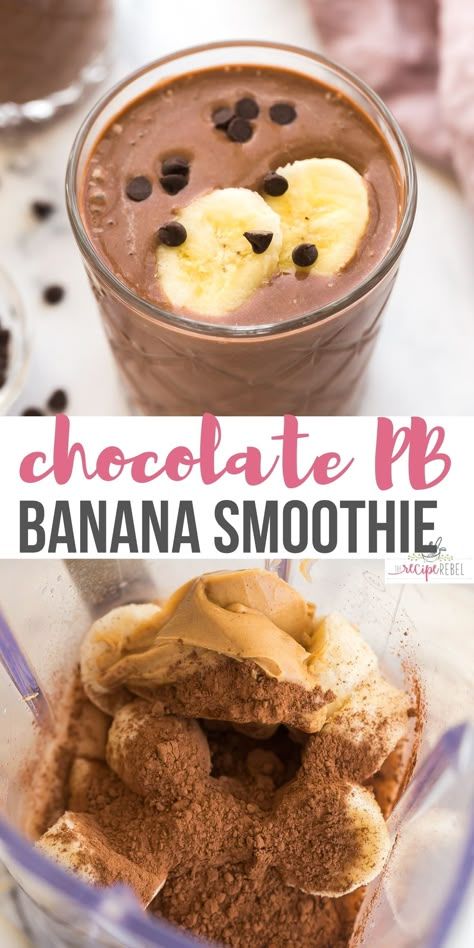 Chocolate Banana Oat Smoothie, Peanut Butter Cocoa Smoothie, Peanut Butter Banana Smoothie Healthy Protein Shakes, Choc Peanut Butter Smoothie, Pb2 Banana Smoothie, Cocoa Smoothie Recipes Healthy, Smoothie With Cocoa Powder, Chocolate Fruit Smoothie, Chocolate Banana Protein Smoothie