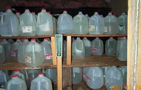 milk jugs filled with water in food storage Emergency Preparedness Food, Myths And Facts, Emergency Prepardness, Emergency Preparation, Emergency Plan, Emergency Supplies, Homestead Survival, Emergency Prepping, Disaster Preparedness