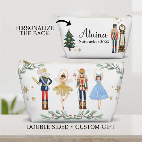 Personalized Nutcracker Makeup Bag Ballet Gift for Nutcracker Gift Idea Accessory Pouch Clara Gift Dance Lover Gift Dance Teacher Gifts by SarahFinnDesign on Etsy Nutcracker Makeup, Ballerina Gift, Custom Makeup, Dance Teacher Gifts, Ballet Gift, Gift Makeup, Dance Lover, Small Makeup Bag, Bottom Design