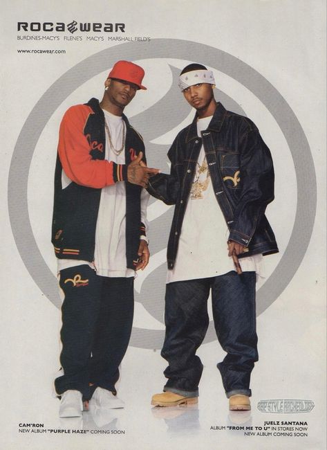 Cam’ron and Juelz Santana for Rocawear by Matthew Salacuse (2004) Hiphop Outfit Men, Hip Hop Outfits Men, 90s Hip Hop Outfits, 2000s Hip Hop Fashion, 2000s Fashion Men, Gangster Outfit, 2000s Hip Hop, Estilo Gangster, 2000s Streetwear