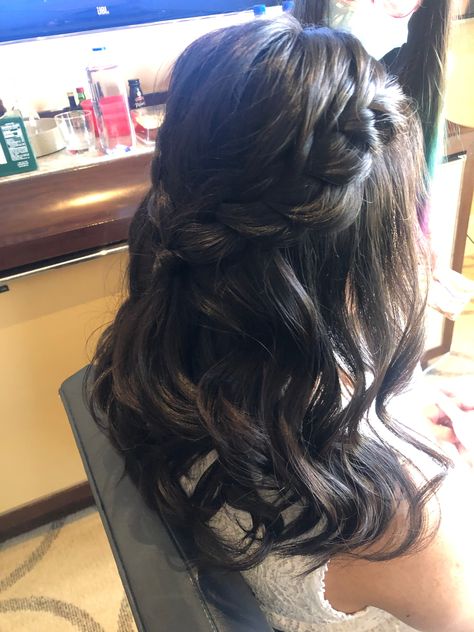 Curtain Bangs Half Up Half Down Wedding, Homecoming Hairstyles Half Up Half Down Short Hair, Prom Hair With Curtain Bangs, Curls For Short Hair Wedding, Half Up With Braids, Boho Bridesmaid Hair, Curled Wedding Hair, Hair Curtain, Bridal Hair Half Up