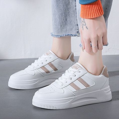 Women Sports Shoes, White Shoes Sneakers, Brown Fits, Tennis Sneakers, Sport Shoes Women, White Shoes Women, Women Sports, Classic Shoes, Lace Up Heels