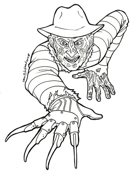 Horror, Coloring and Coloring pages on Pinterest Freddy Krueger Drawing, Horror Coloring Pages, Scary Halloween Coloring Pages, Scary Coloring Pages, Freddy Krueger Art, Horror Movie Tattoos, Scary Drawings, Monster Coloring Pages, Horror Artwork