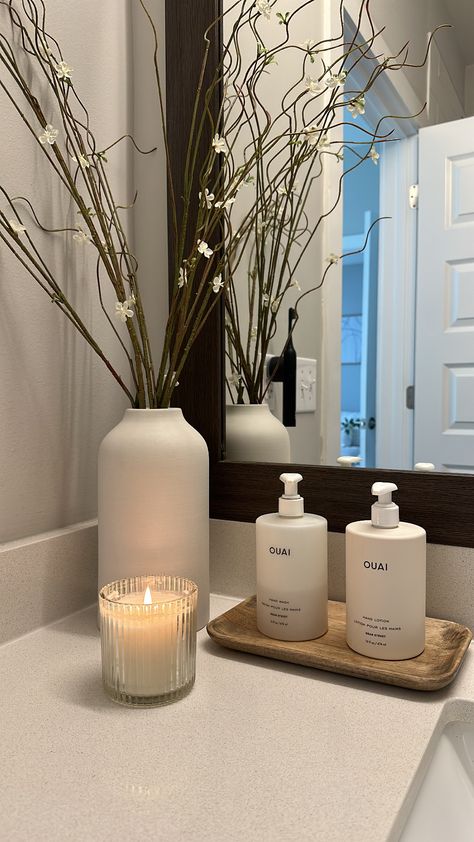 Simple and easy ways to decorate your apartment bathroom! Shop this picture at the link below! Ways To Decorate Your Apartment, Decorate Your Apartment, Neutral Bathroom Decor, Bathroom Counter Decor, Sink Decor, Guest Bathroom Decor, Dream Apartment Decor, Aesthetic Bathroom, Restroom Decor