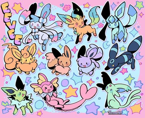 Shiny Eevee, Evee Evolution, Umbreon And Espeon, Pokemon Eevee Evolutions, Oc Pokemon, Pokemon Stickers, Pokemon Eeveelutions, Cute Pokemon Pictures, Eevee Evolutions