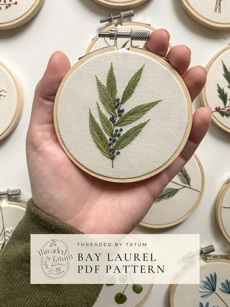 Eucalyptus Embroidery Pattern, Small Leaf Embroidery, Modern Embroidery Patterns Free, Masculine Embroidery, Embroidery Monochrome, Greenery Embroidery, Embroidery Patterns Free Templates, Woodland Embroidery, Make An Ornament