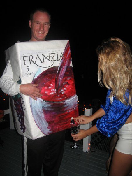 glass of boxed wine from a dude, yes please! Box Of Wine Halloween Costume, Wine Box Costume, Wine Glass Costume, Drink Costume Ideas, Alcholic Halloween Costumes, Liquor Halloween Costumes, Wine Costume, Cheese Costume, Beer Costume