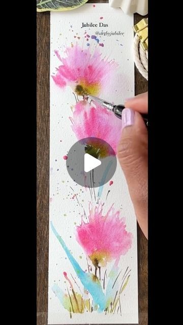 Easy Watercolor Tutorial Step By Step, Watercolour Videos Tutorials, Easy Watercolor For Beginners, Mini Watercolor Paintings Easy, Watercolour Flowers Simple, Art Sketches Watercolor, Easy Watercolor Birthday Cards, Watercolor Ideas Inspiration, Simple Watercolor Paintings