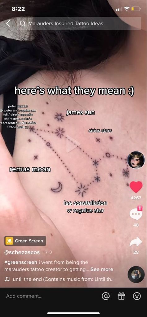 Regulus Tattoo Constellation, The Mauraders Tattoo, Wolf Star Tattoo, Remus Constellation, Anything For Our Moony Marauders Tattoo, Regulus Constellation Tattoo, Regulus Star Tattoo, Wolfstar Constellation, Starchaser Tattoo