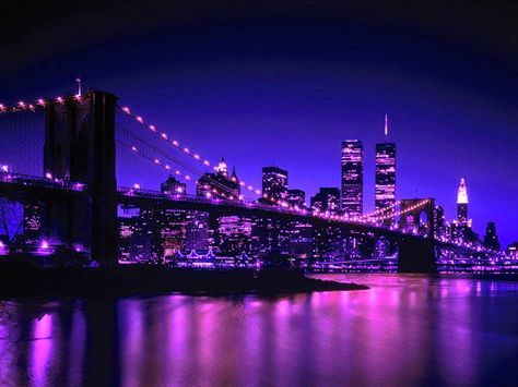 . New York Purple Aesthetic, Aesthetic Cities, Retrowave Aesthetic, Purple New York, Aesthetic Buildings, Purple City, Purple Aesthetic Background, Space Grunge, New York City Aesthetic