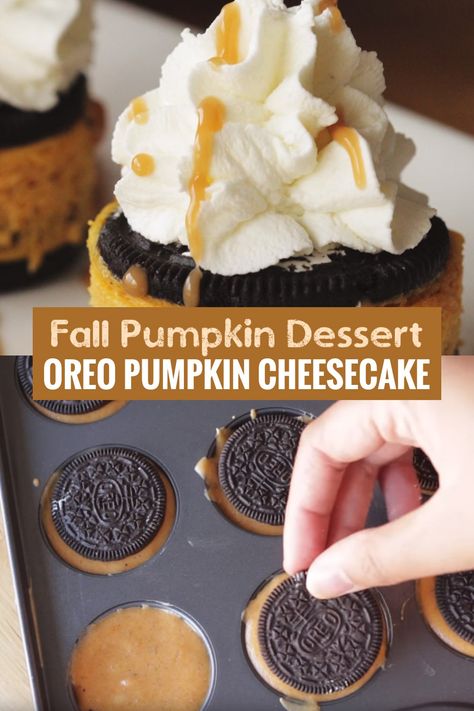 Experience the perfect fusion of pumpkin spice and creamy indulgence with this Oreo Pumpkin Cheesecake. This irresistible dessert layers velvety pumpkin cheesecake on a rich Oreo cookie crust, creating a heavenly treat that's perfect for autumn gatherings. Whether you're a seasoned baker or just craving something sweet, this cheesecake is a must-try for capturing the essence of the season. Slice, savor, and celebrate fall in every bite! #OreoPumpkinCheesecake #FallDesserts #AutumnIndulgence Pumpkin Oreo Cheesecake Cupcakes, Mini Pumpkin Cheesecake Recipes, Oreo Pumpkin Cheesecake, Pumpkin Oreo Cheesecake, Pumpkin Cheescake, Oreo Pumpkin, Thanksgiving Cheesecake, Fall Desserts Pumpkin, Delicious Thanksgiving Desserts