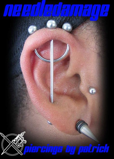 Double industrial piercing with custom bent bar Industrial Piercing, Piercings, Bar, Electronic Products