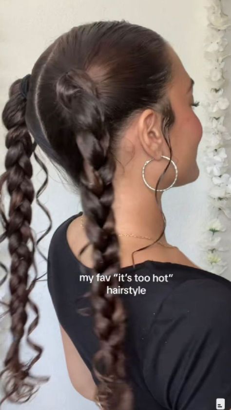 #curly #hairstyles #curlyhairstyles #braids Dirty Curly Hairstyles, Curly Braided Ponytail, School Braids, Track Hairstyles, Curly Hair Braids, Gym Hairstyles, Curly Hair Styles Easy, Two Braids, Hot Hair Styles