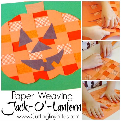 Easy fall or Halloween craft for kids. Paper weaving pumpkin or jack-o'-lantern. Great fine motor work for preschool or elementary! Pumpkin Kids Crafts, Craft Elementary, Orange Scrapbook Paper, Halloween Elementary, Crafts For Halloween, Candy Corn Crafts, Flower Snowflake, Preschool Crafts Fall, Snowflake Craft