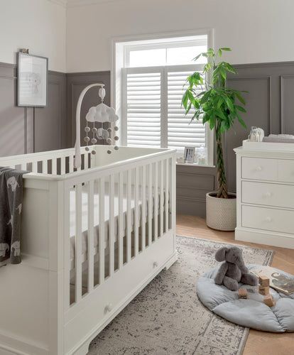 Toddler Day Bed, Grey Cot, Bed And Dresser, Store Bedding, Nursery Furniture Collections, Baby Room Inspiration, White Cot, Nursery Room Inspiration, Cot Bed