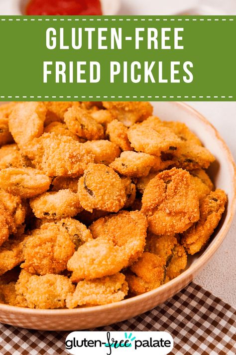 Crispy and delicious Gluten-Free Fried Pickles are the perfect snack or appetizer! Try this easy recipe with certified gluten-free ingredients for a satisfying crunch. #GlutenFree #FriedPickles #Appetizers #Snacks #GlutenFreeRecipes Gluten Free Air Fried Pickles, Gf Fried Pickles, Gluten Free Fried Pickles Air Fryer, Gluten Free Deep Fried Pickles, Homemade Fried Pickles, Healthy Gluten Free Appetizers, Gluten Free Fried Pickles, Easy Deep Fried Pickles, Gluten Free Fries