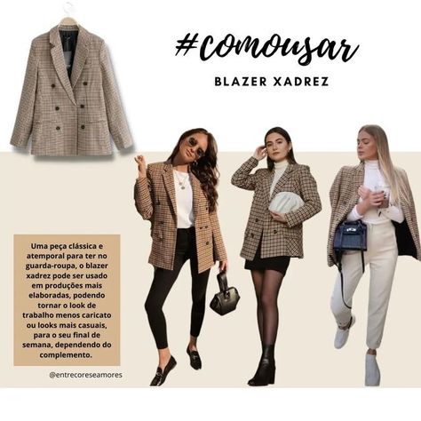 Inez Dietrich on Instagram: "Atendendo ao pedido de uma seguidora, segue a nossa dica de #comousar um blazer xadrez marrom. Essa estampa é clássica e atemporal, podendo compor diferentes produções, desde as mais clássicas às mais modernas e casuais, dependendo apenas dos complementos. E você, tem alguma peça que queira dicas de como usar, basta nos enviar fotos pelo direct, que te ajudaremos. #blazerxadrez #blazerxadrezmarrom #entrecoreseamores" Fur Coat, Blazer, On Instagram