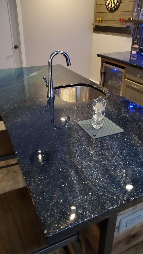 Glitter Countertops, Galaxy Kitchen, Sparkle Epoxy Countertop, Glitter Countertop, Sparkle Epoxy Floor, Glitter Epoxy Countertop, Black Glitter Countertop, Glitter Epoxy Countertop Basement, Countertop Redo Cheap