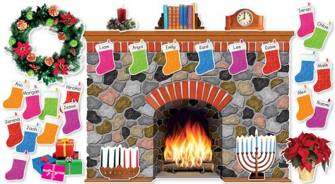 Holiday Hearth Bulletin Board (SC546913): Amazon.ca: Office Products Kinder Bulletin Board Ideas, Christmas Crafts For Parents, Classroom Door Designs, Winter Doors, Childcare Crafts, Classroom Board Ideas, Christmas Theme Activities, Bulletin Board Christmas, Christmas Bulletin Board Ideas