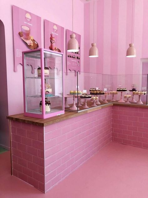 Cake Shop Design, Pink Bakery, Bakery Shop Design, Pink Cafe, Bakery Interior, Bakery Design Interior, Bakery Decor, Cupcake Shops, Cafe Shop Design