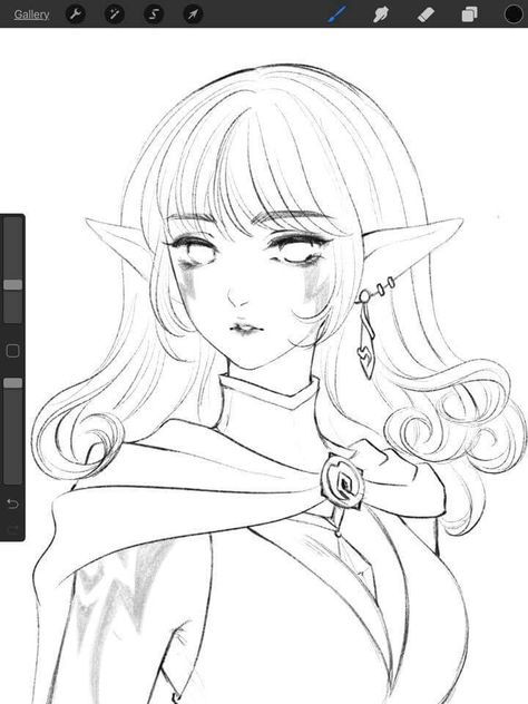 Elf Base Drawing, Elf Lineart, Elf Girl Drawing, Elf Drawings, Warrior Drawing, Cute Eyes Drawing, Anime Lineart, Elf Art, Fantasy Drawings