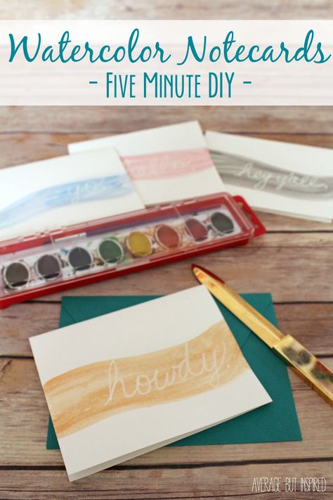 Grab your kiddos' watercolor set and make your own SUPER EASY DIY Watercolor Notecard set in just five minutes!  This may be the easiest craft project you ever attempt! Diy Notecards, Watercolor Stationary, Watercolor Notecards, Diy Note Cards, Diy Stationary, Watercolor Set, Easy Craft Projects, Diy Watercolor, Notecard Set