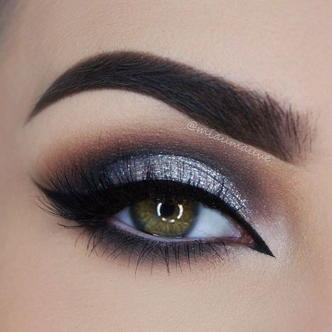 Silver, Black and Brown Smokey Eye Nye Eye Makeup, Quince Makeup, White Peaches, Ball Makeup, Prom Eye Makeup, Formal Makeup, Peaches And Cream, Eye Makeup Designs, Makijaż Smokey Eye