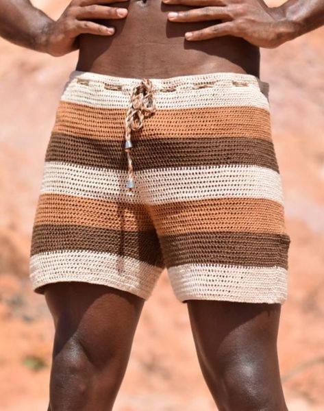 Crochet Mens Shorts, Artsy Boy, Mens Crop Top, Crochet Men, Crochet T Shirts, Crochet Shorts, Crochet Patterns Free Blanket, Mens Trends, Diy Crochet Projects