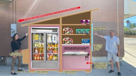 Pantry With Fridge, Community Pantry, Blessing Boxes, Community Fridge, Community Cafe, Fridge Dimensions, Little Free Pantry, Free Pantry, Fridge Art